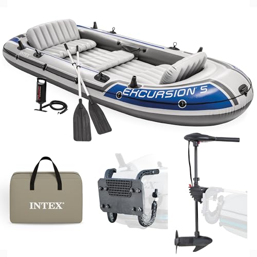 Five Person Inflatable Boat Set with Oars Pump and Motor Mount Kit