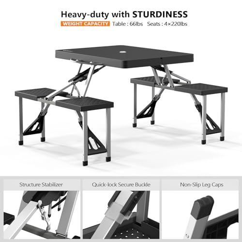 4ft Portable Folding Picnic Table with Four Seats and Umbrella Hole