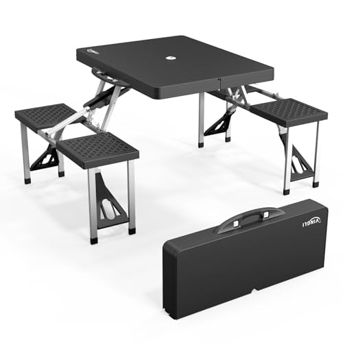 4ft Portable Folding Picnic Table with Four Seats and Umbrella Hole