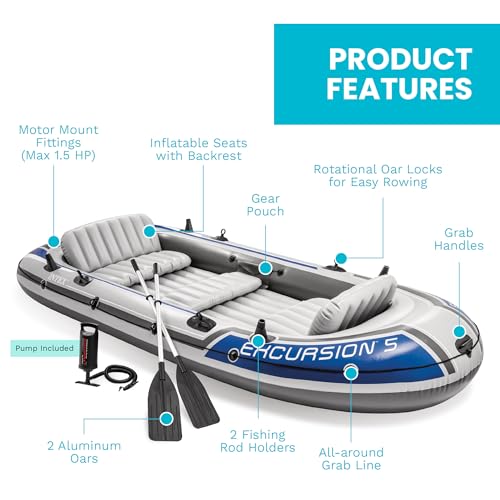 Five Person Inflatable Boat Set with Oars Pump and Motor Mount Kit
