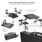 4ft Portable Folding Picnic Table with Four Seats and Umbrella Hole