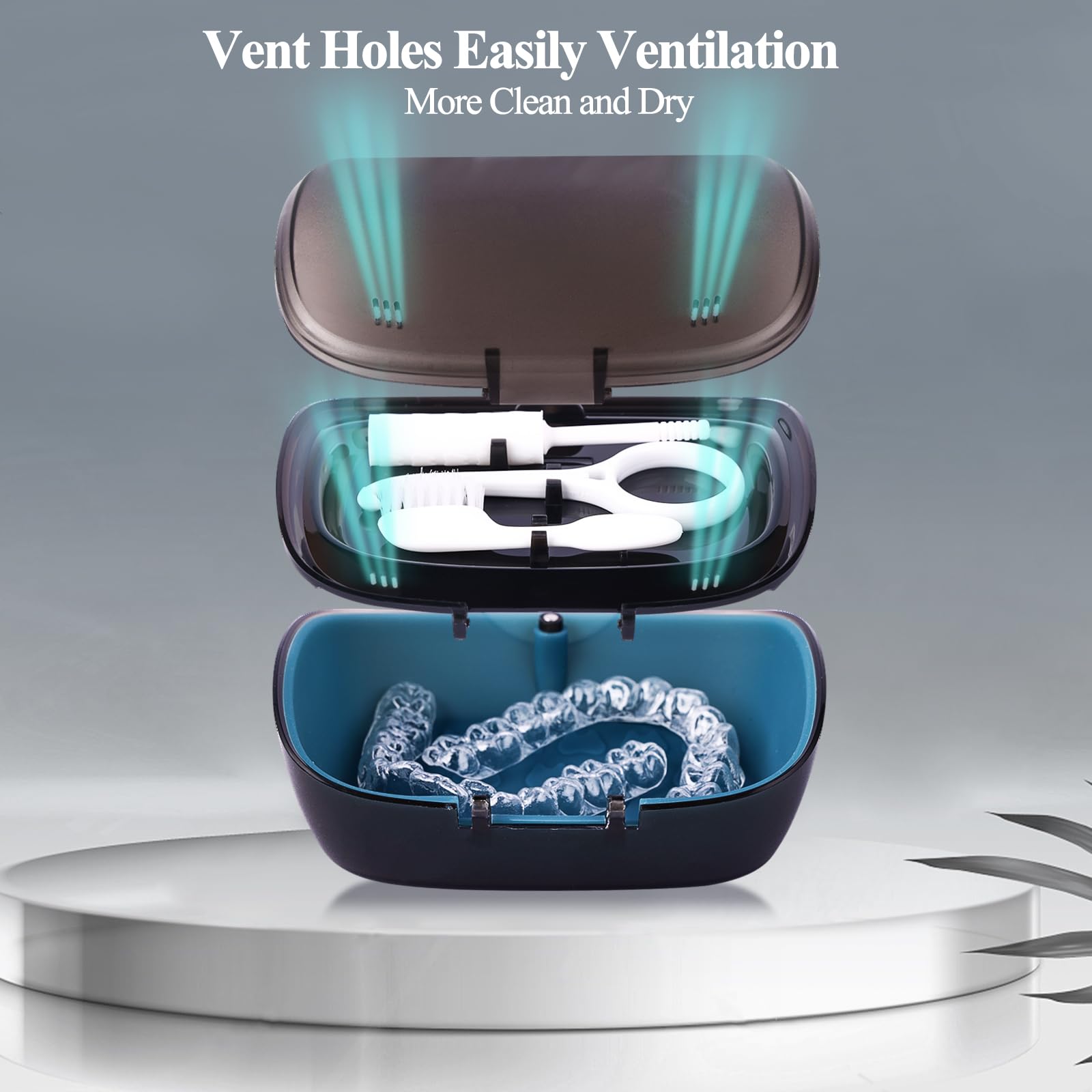 Double Layer Aligner Retainer Case with Mirror Remover Tool Brush