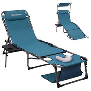 400lb Beach Lounge Chair with Face Hole Canopy and Side Table