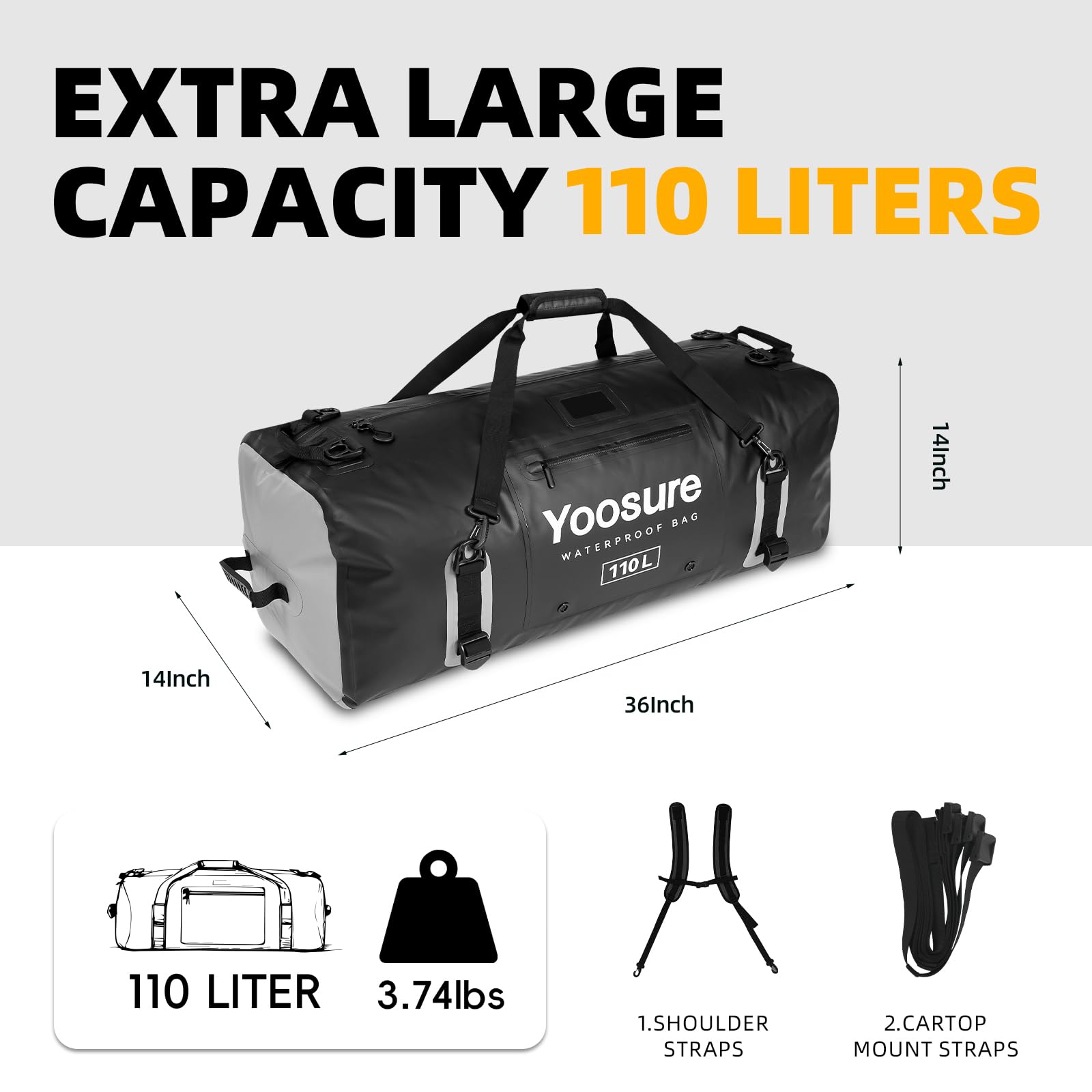 110L Waterproof Duffel Bag Marine Dry Bag for Camping Kayaking