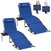 400lb Beach Lounge Chair with Face Hole Canopy and Side Table