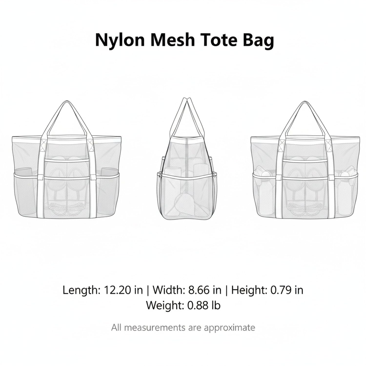 Nylon Mesh Beach Tote Bag Portable Pool Carry Bag with Handles