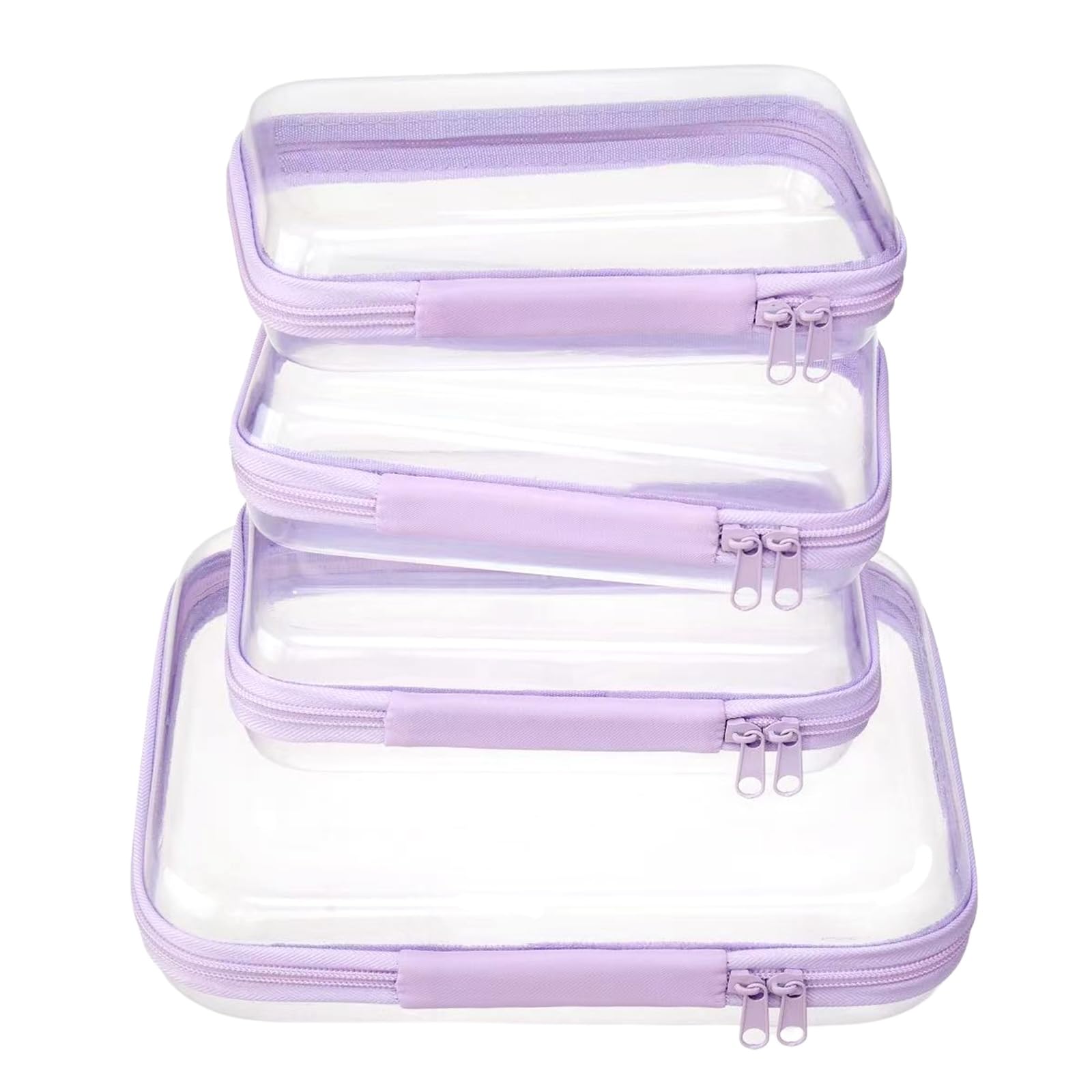 4 Piece Clear Hard Shell Zipper Pouches Travel Toiletry Organizer