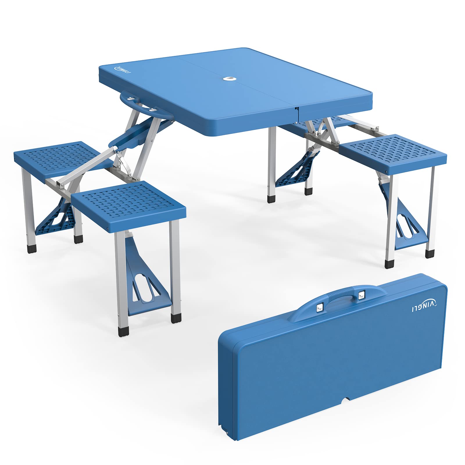 4ft Portable Folding Picnic Table with Four Seats and Umbrella Hole