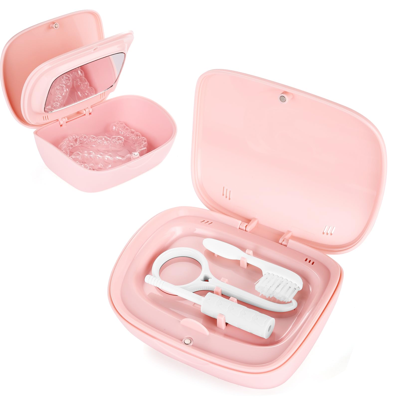 Double Layer Aligner Retainer Case with Mirror Remover Tool Brush