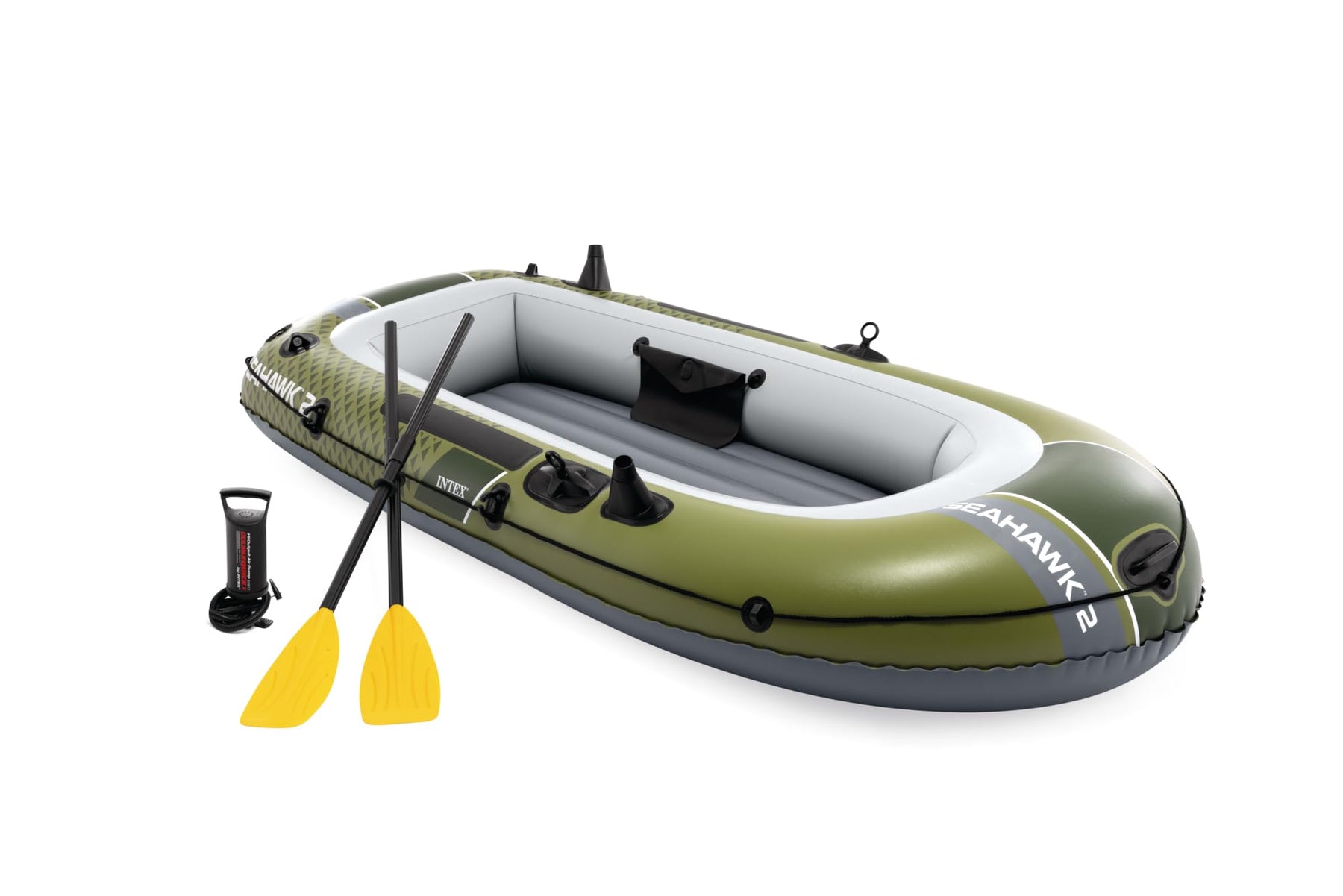 Inflatable Fishing Boat with Oars Pump Rod Holders and Gear Pouch