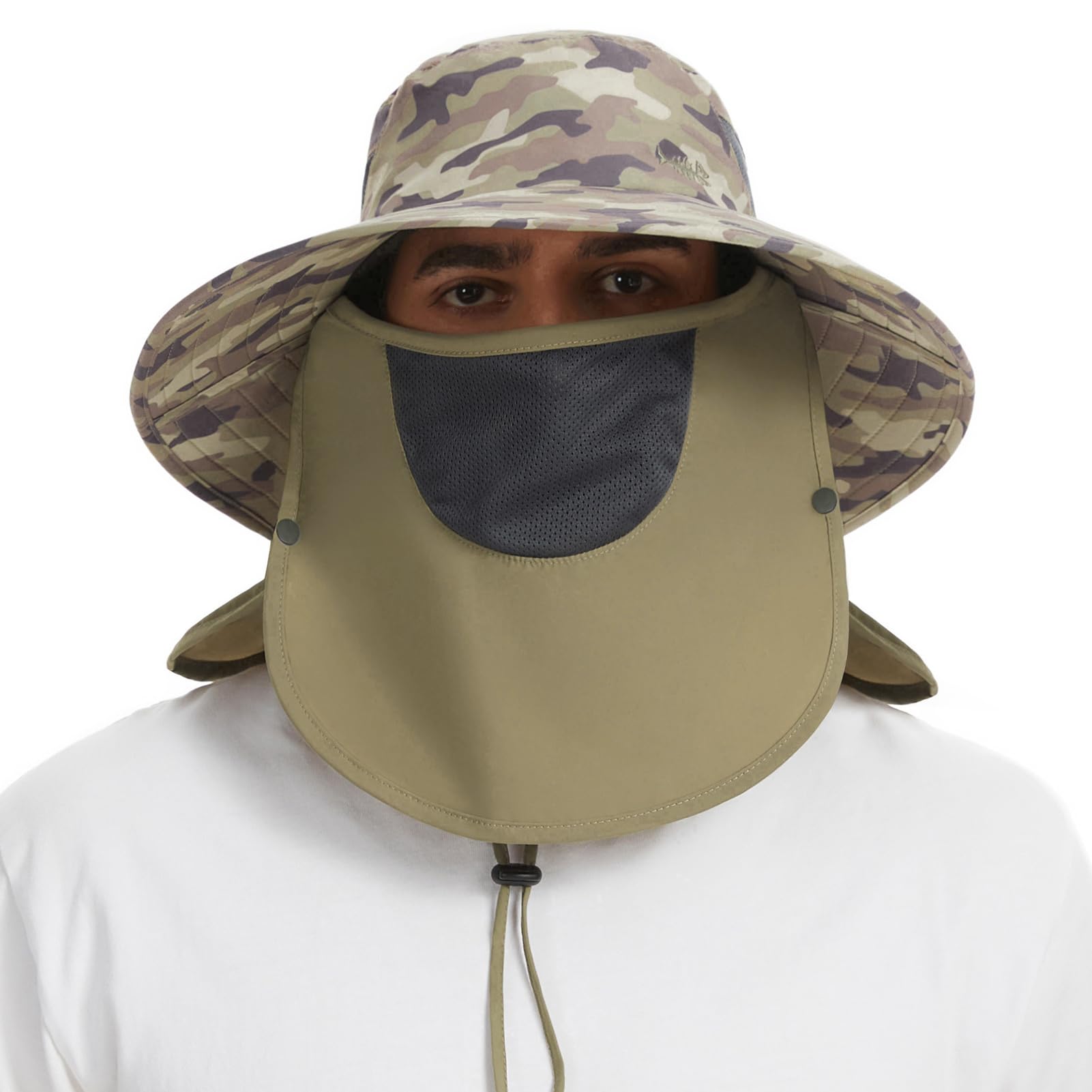 UPF 50 Breathable Sun Hat with Face Cover Neck Flap Wide Brim