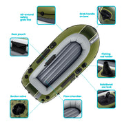 Inflatable Fishing Boat with Oars Pump Rod Holders and Gear Pouch