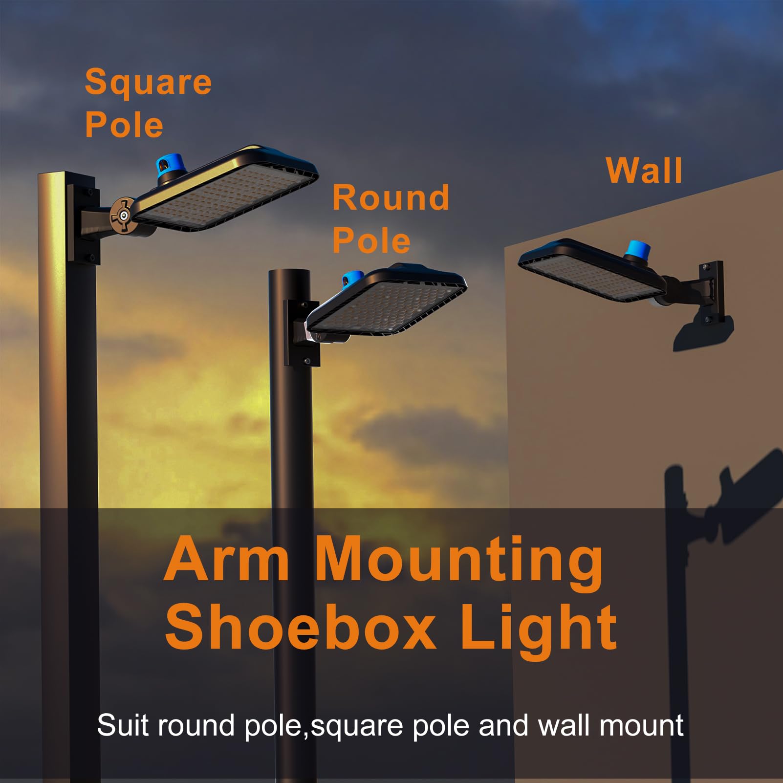 Commercial LED Parking Lot Lights with Arm Mount and Photocell 4 Pack