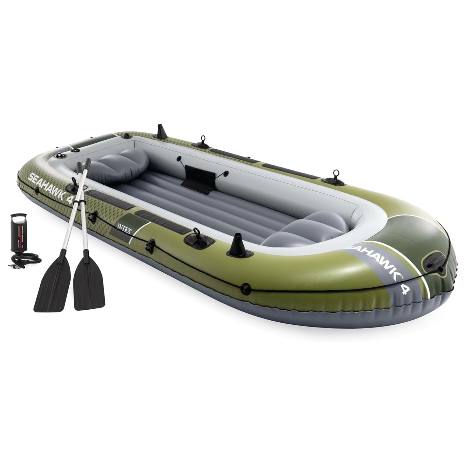 Inflatable Fishing Boat with Oars Pump Rod Holders and Gear Pouch
