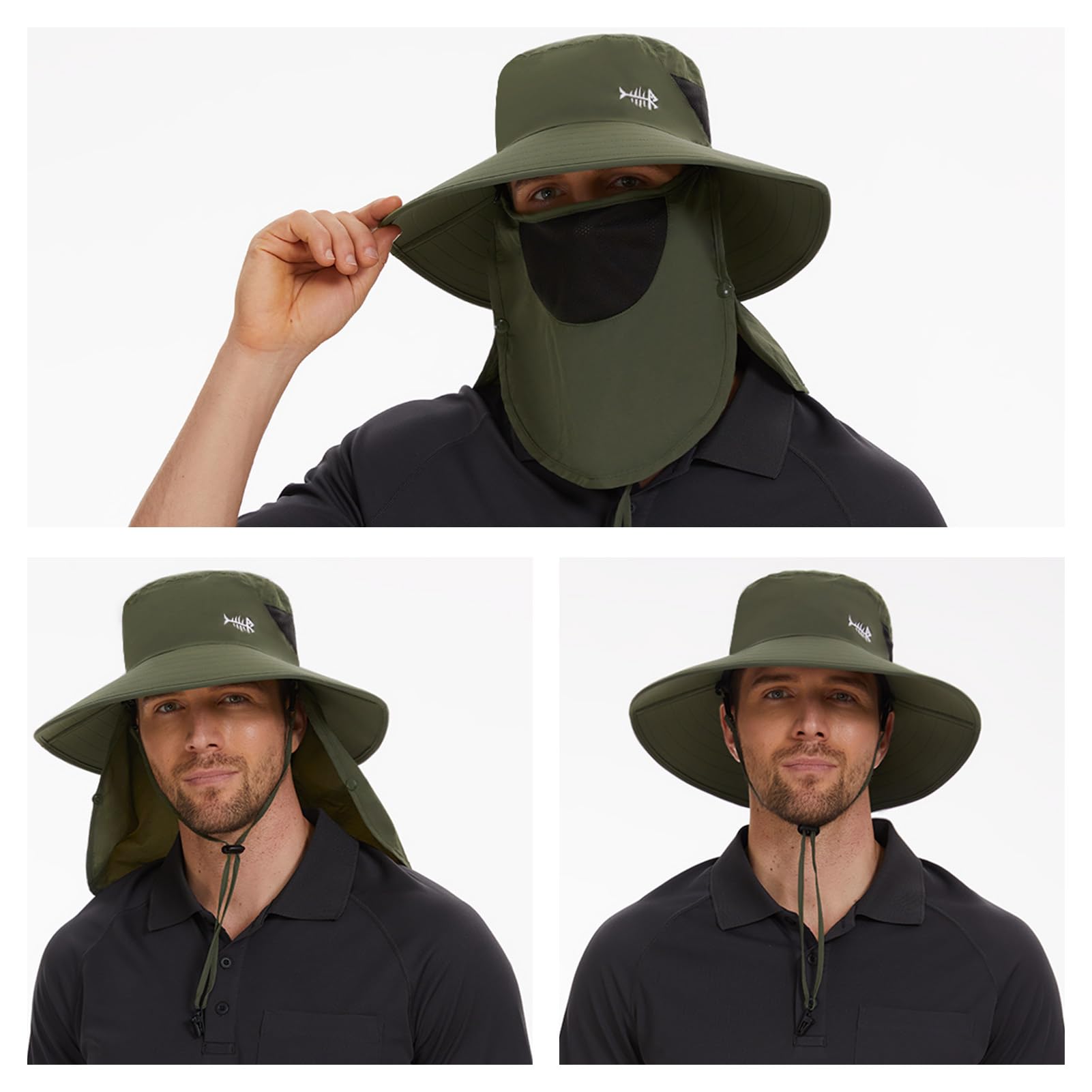 UPF 50 Breathable Sun Hat with Face Cover Neck Flap Wide Brim