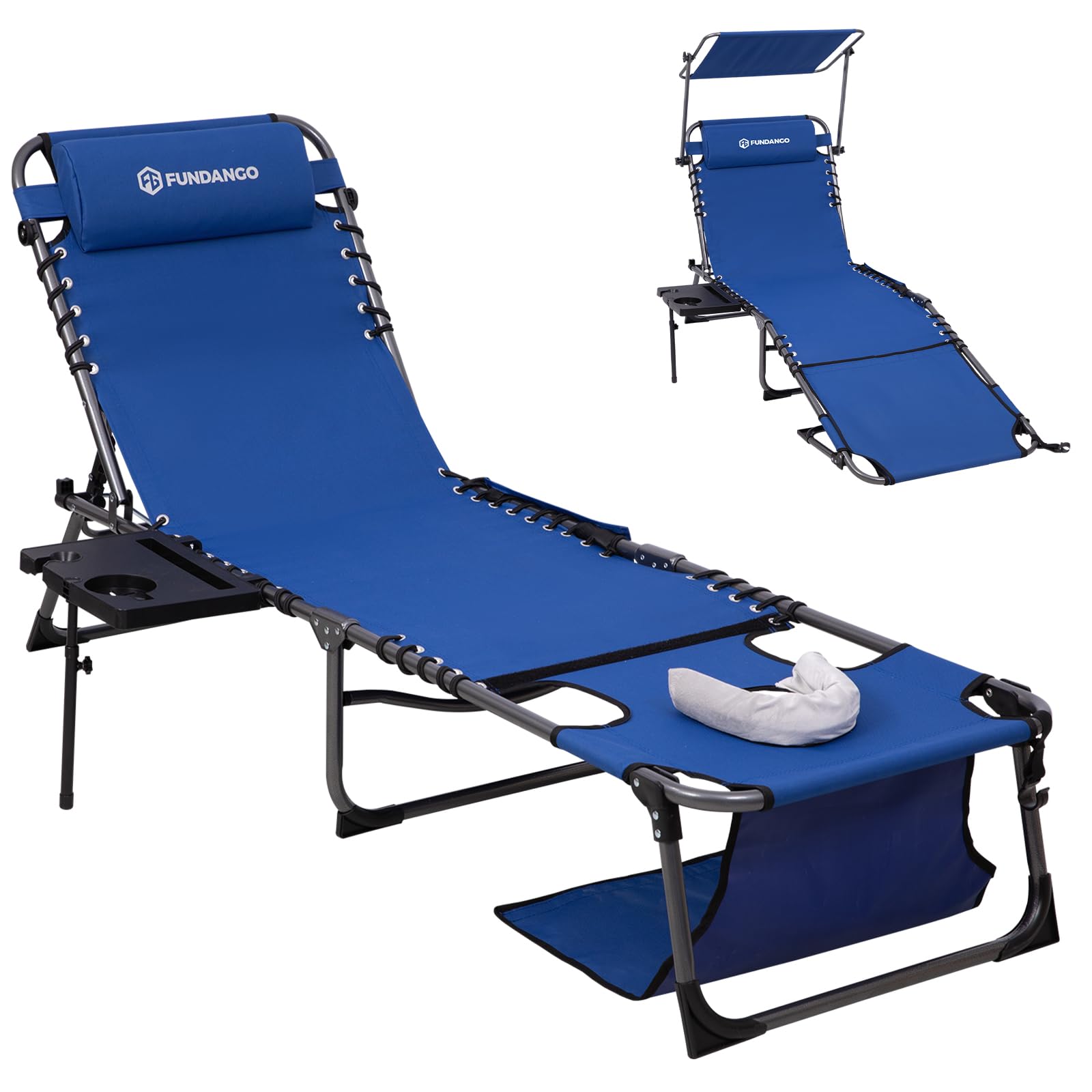 400lb Beach Lounge Chair with Face Hole Canopy and Side Table