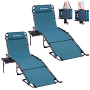 400lb Beach Lounge Chair with Face Hole Canopy and Side Table