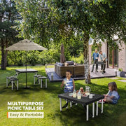 4ft Portable Folding Picnic Table with Four Seats and Umbrella Hole
