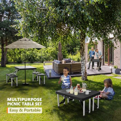4ft Portable Folding Picnic Table with Four Seats and Umbrella Hole