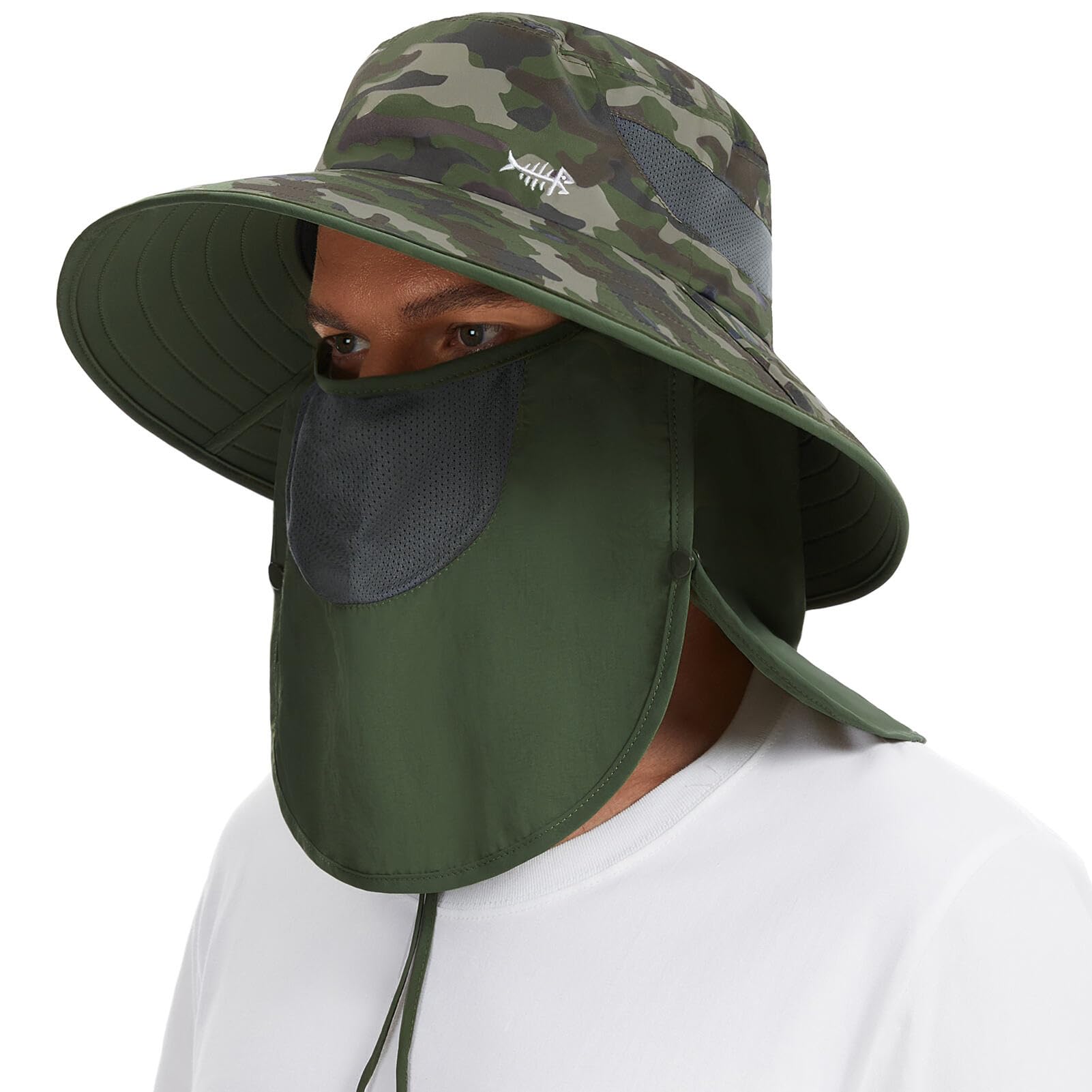 UPF 50 Breathable Sun Hat with Face Cover Neck Flap Wide Brim