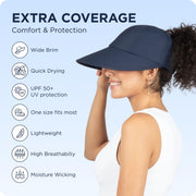 Womens Wide Brim Ponytail Sun Hat UPF 50 Sun Protection