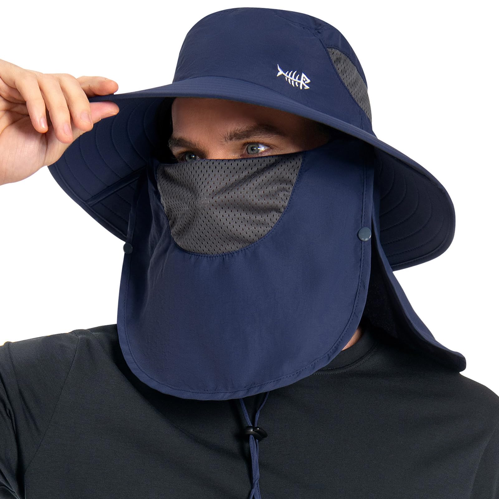 UPF 50 Breathable Sun Hat with Face Cover Neck Flap Wide Brim