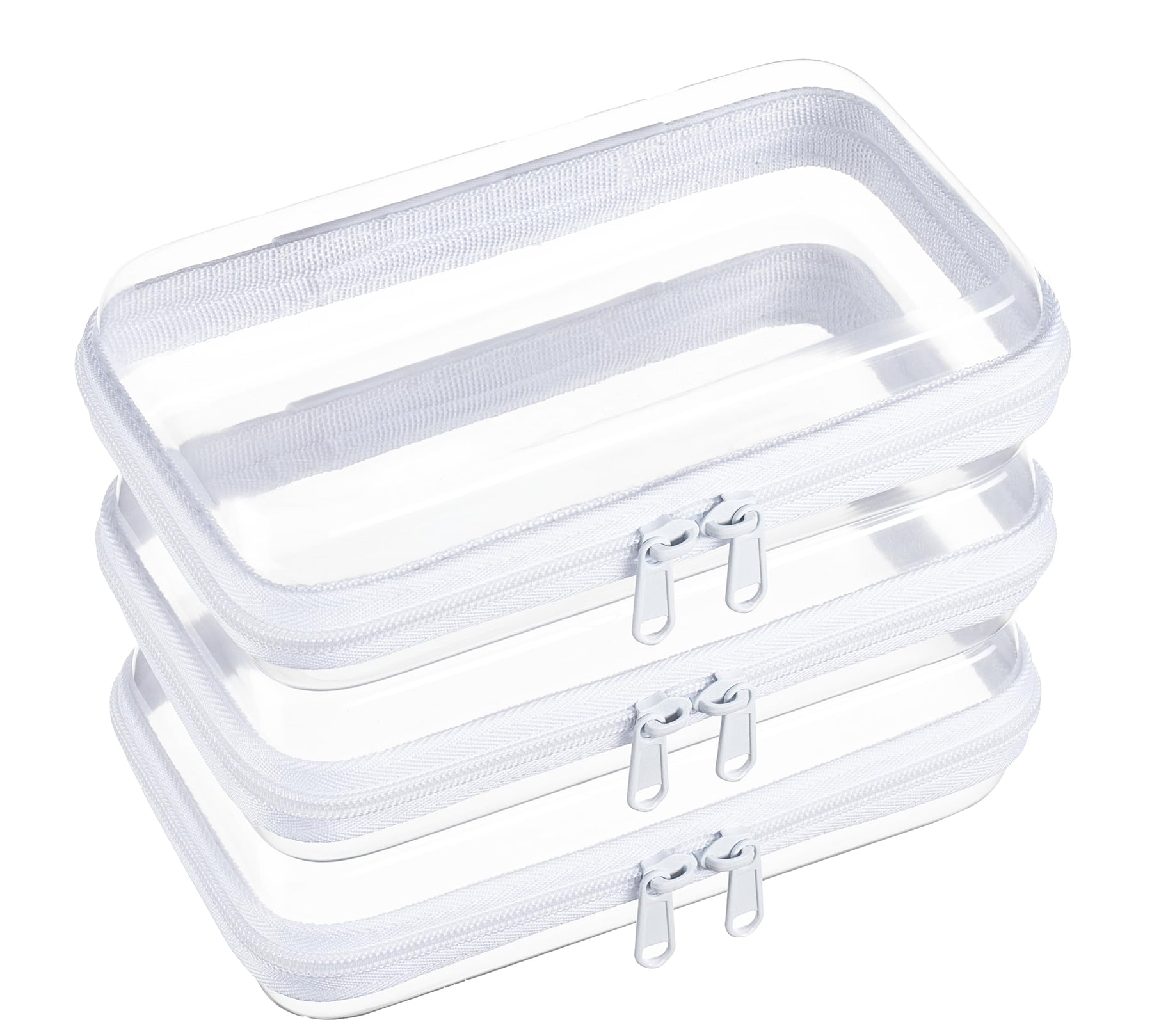 4 Piece Clear Hard Shell Zipper Pouches Travel Toiletry Organizer
