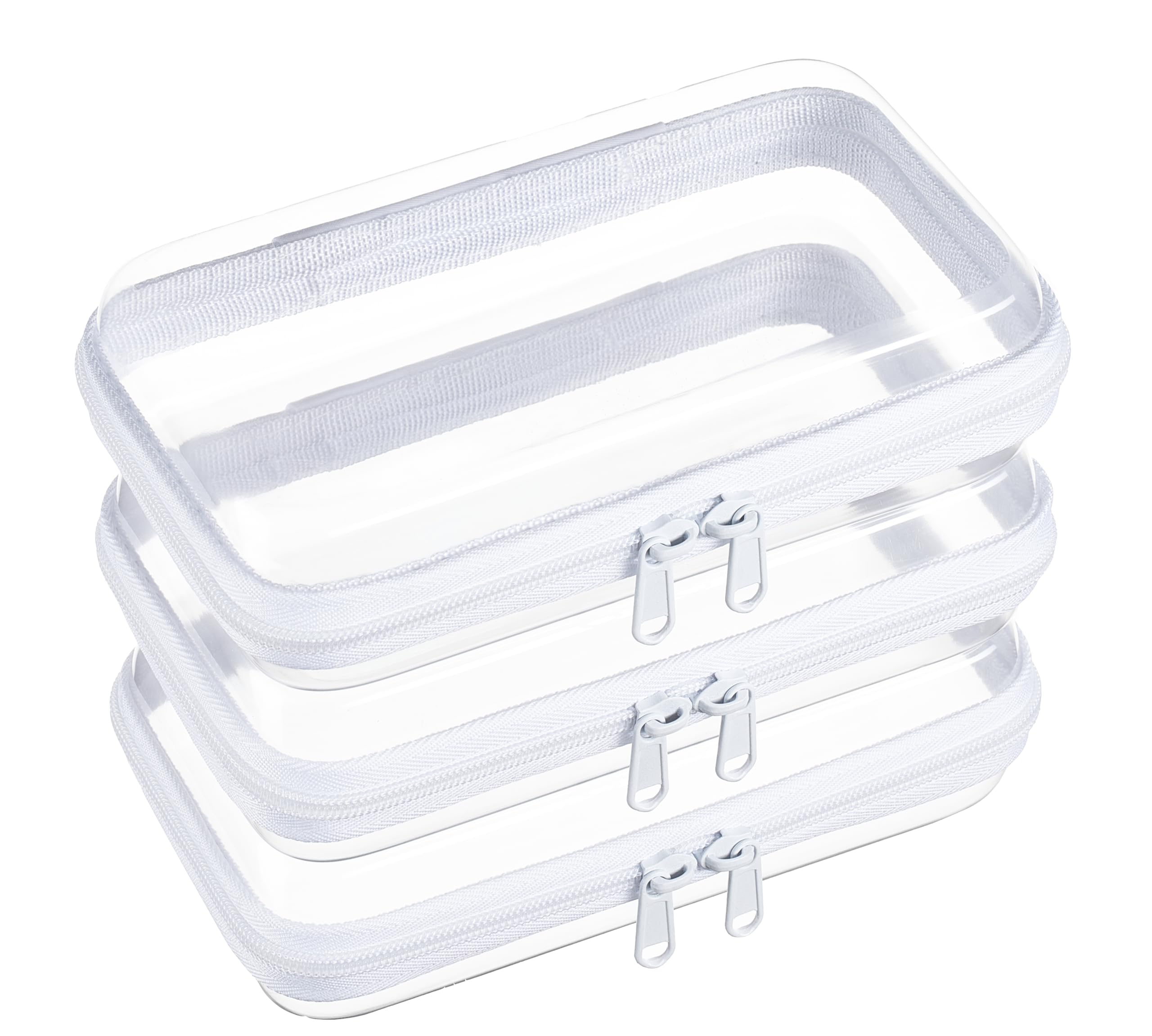 4 Piece Clear Hard Shell Zipper Pouches Travel Toiletry Organizer