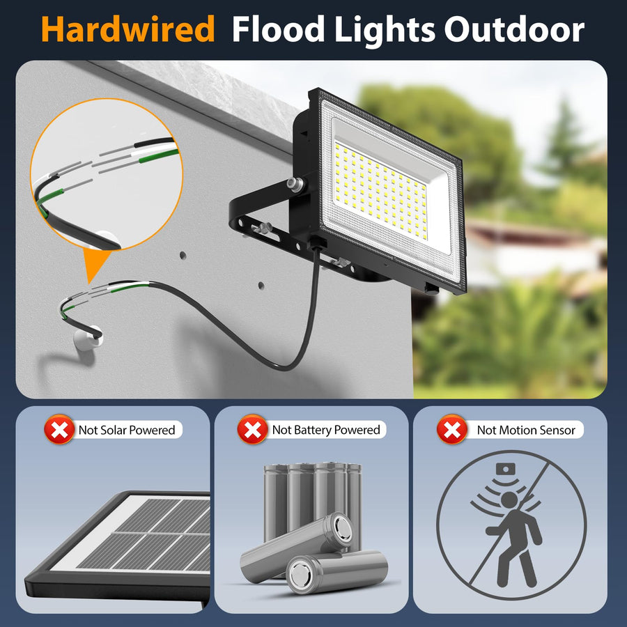 Hardwired Outdoor LED Flood Lights Super Bright IP66 Waterproof 2 Pack