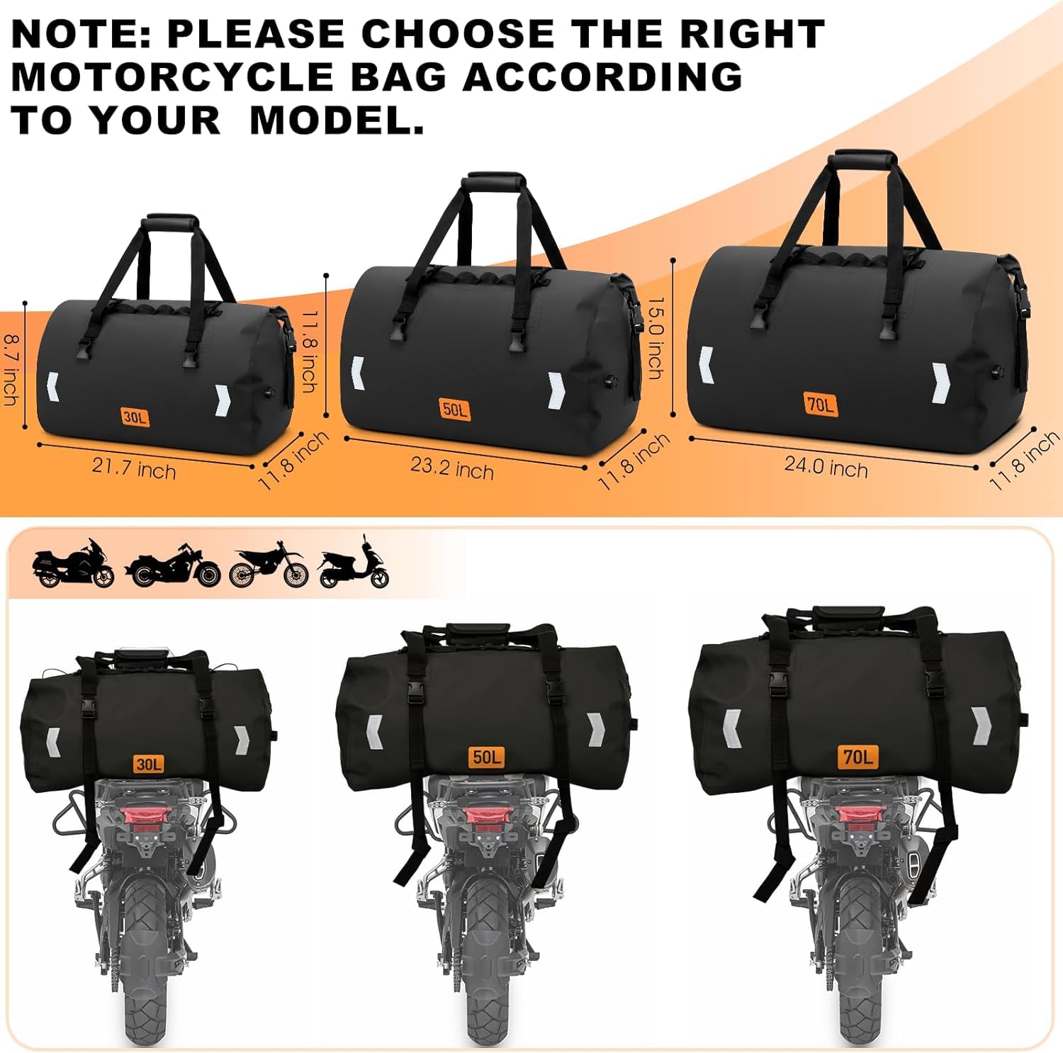30L 50L 70L Waterproof Roll Top Motorcycle Duffel Dry Bag with Air Valve