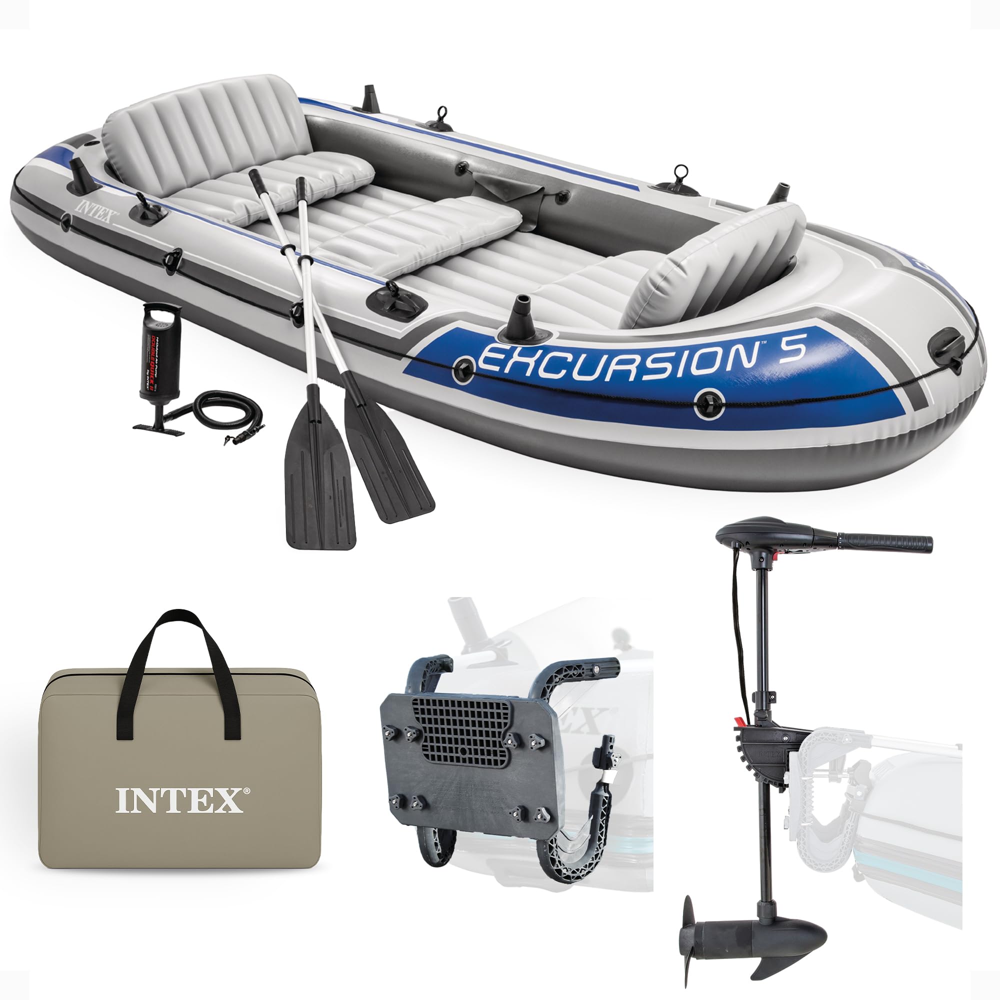 Five Person Inflatable Boat Set with Oars Pump and Motor Mount Kit