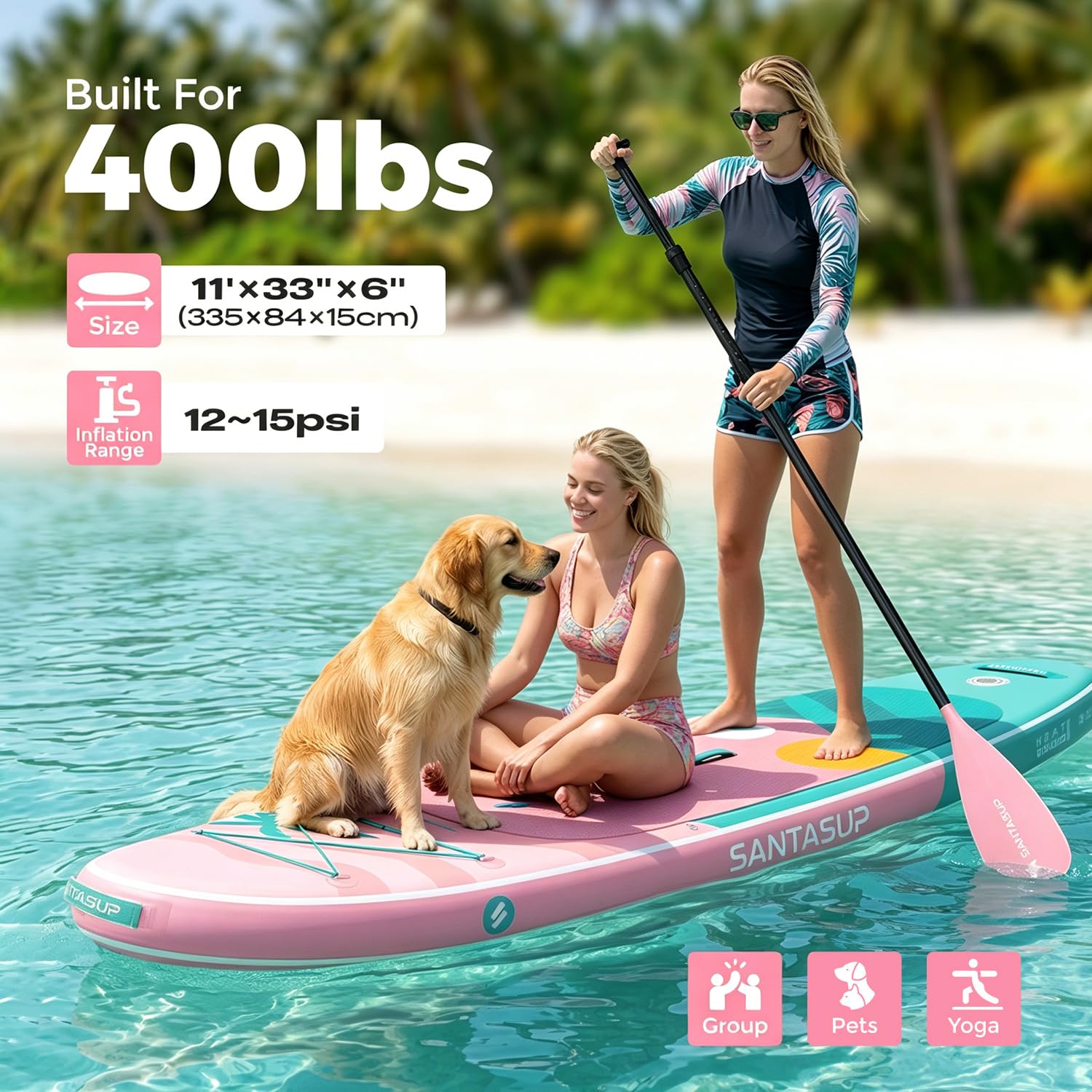 Wide Inflatable Stand Up Paddle Board with Accessories and EVA Deck