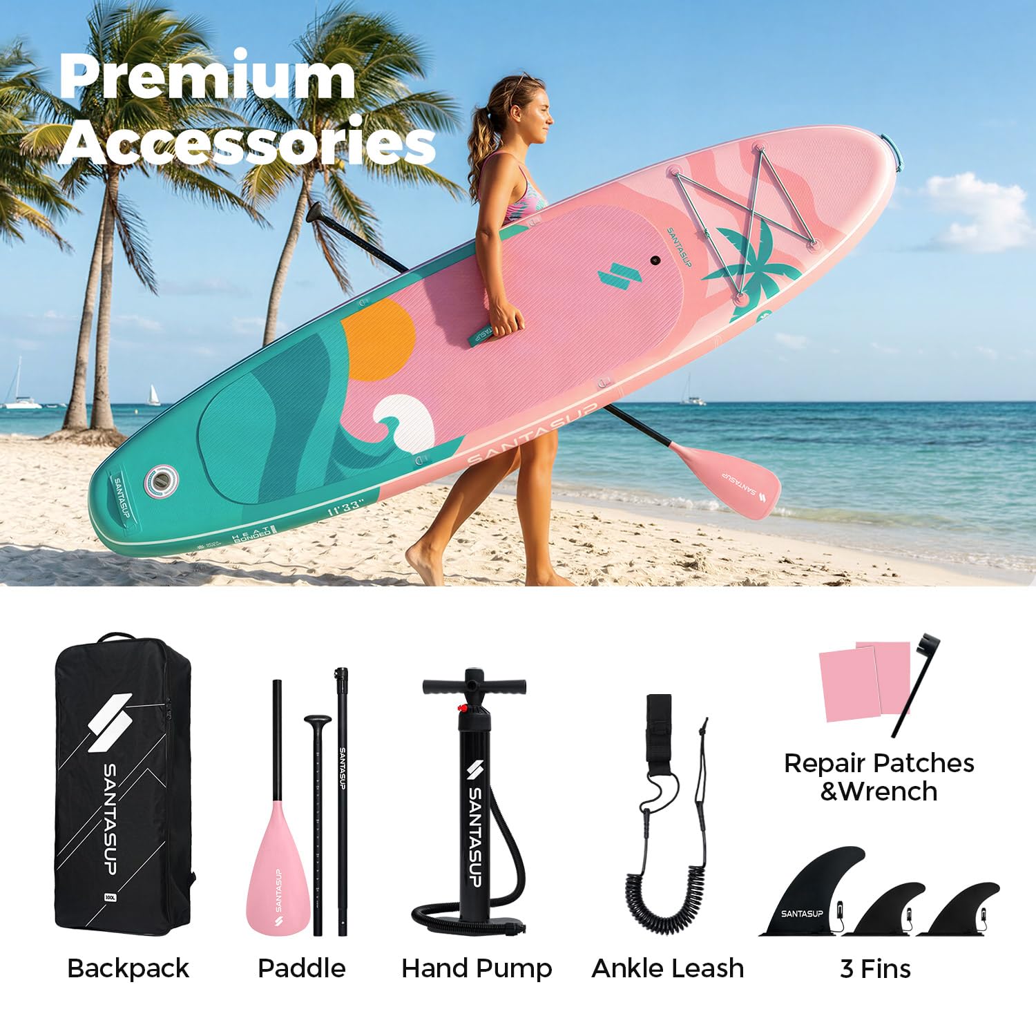 Wide Inflatable Stand Up Paddle Board with Accessories and EVA Deck
