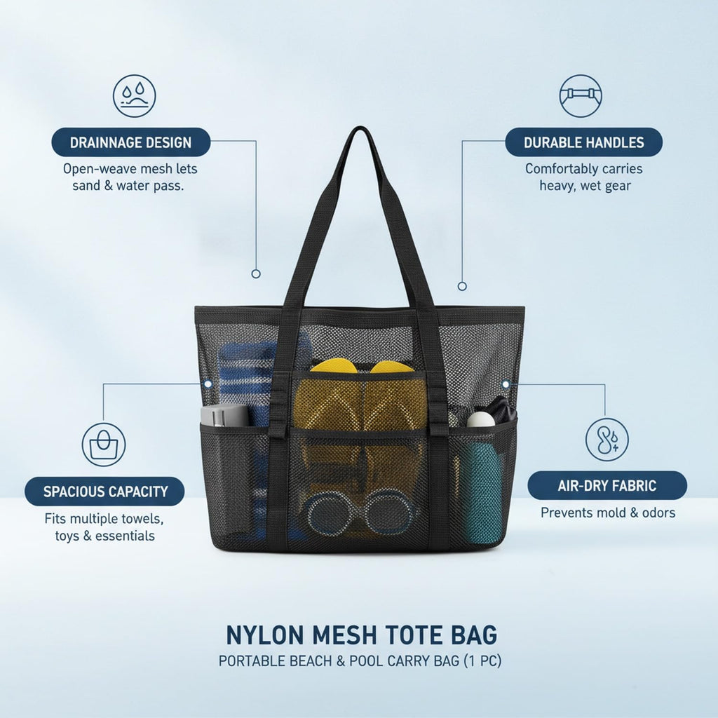 Nylon Mesh Beach Tote Bag Portable Pool Carry Bag with Handles