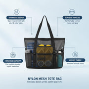Nylon Mesh Beach Tote Bag Portable Pool Carry Bag with Handles