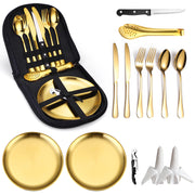 Stainless Steel Camping Silverware Kit with Cutlery Organizer