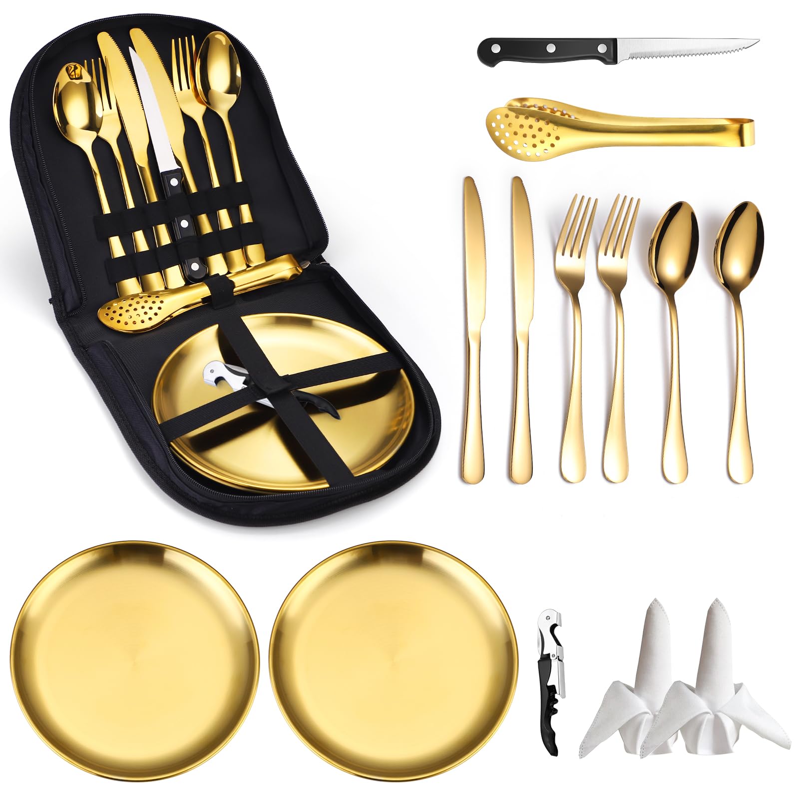 Stainless Steel Camping Silverware Kit with Cutlery Organizer