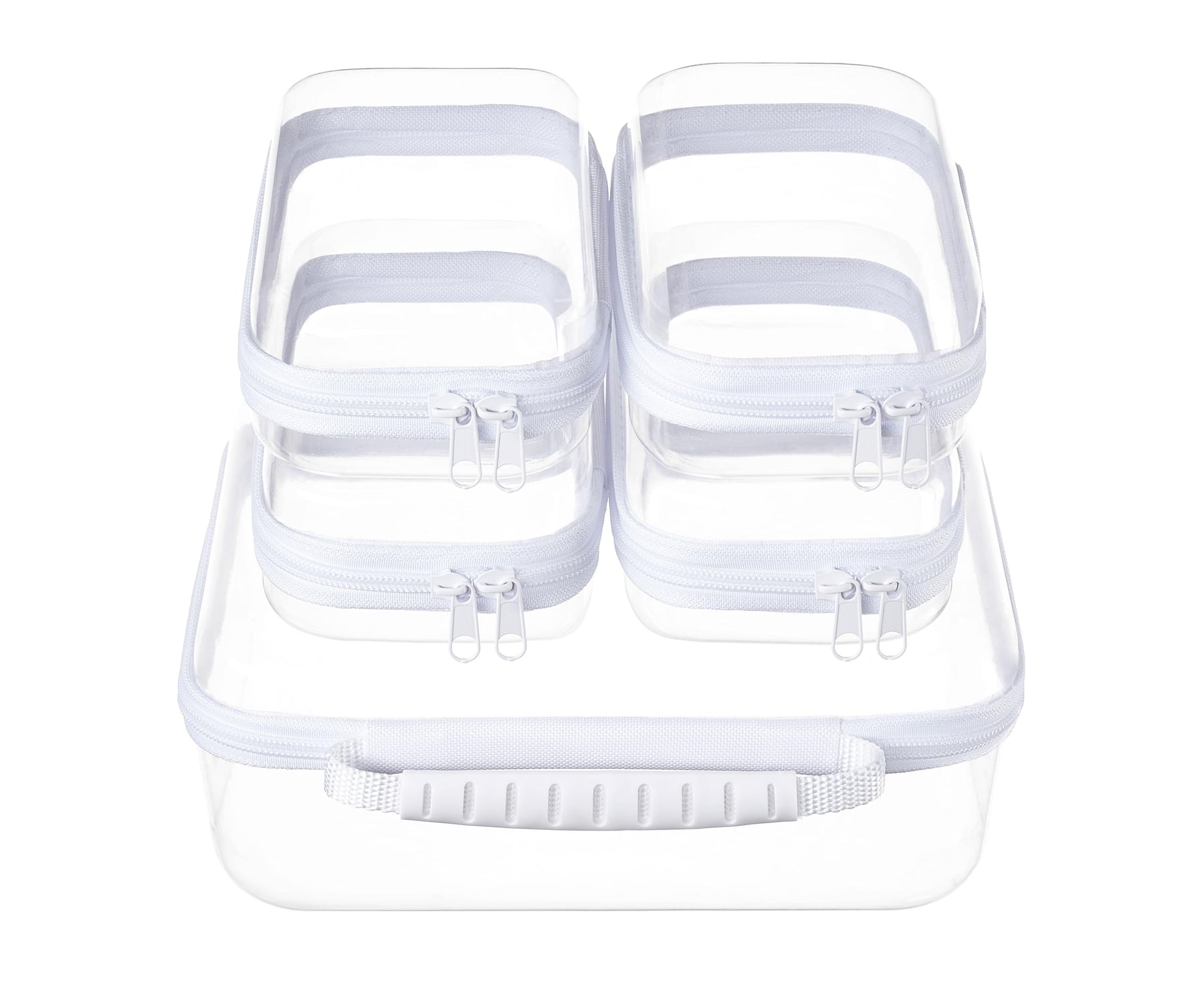 4 Piece Clear Hard Shell Zipper Pouches Travel Toiletry Organizer