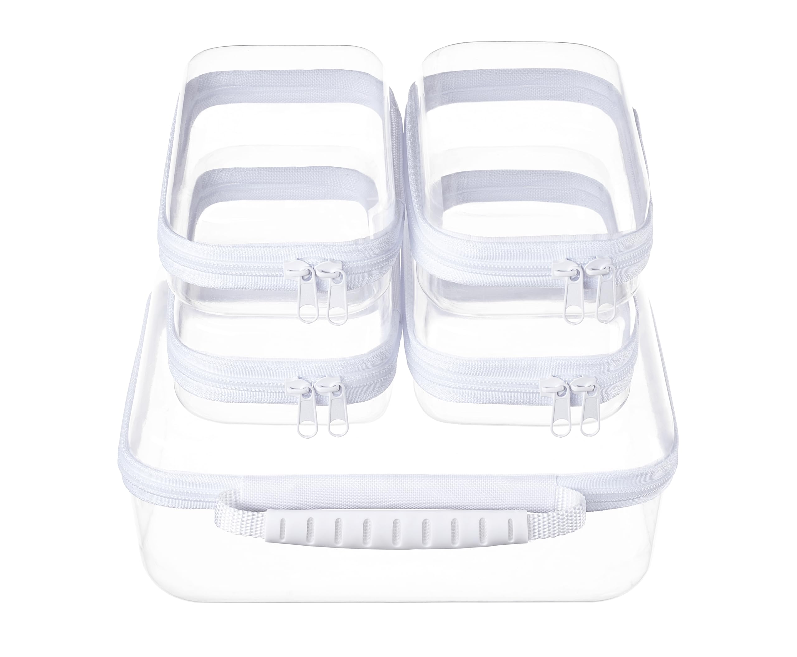 4 Piece Clear Hard Shell Zipper Pouches Travel Toiletry Organizer