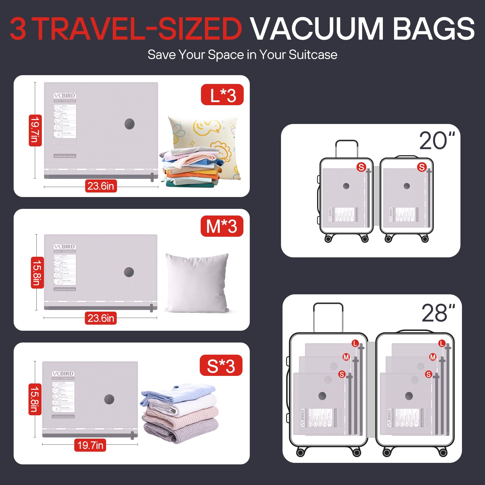 Travel Vacuum Seal Compression Bags for Clothing Carry On Luggage