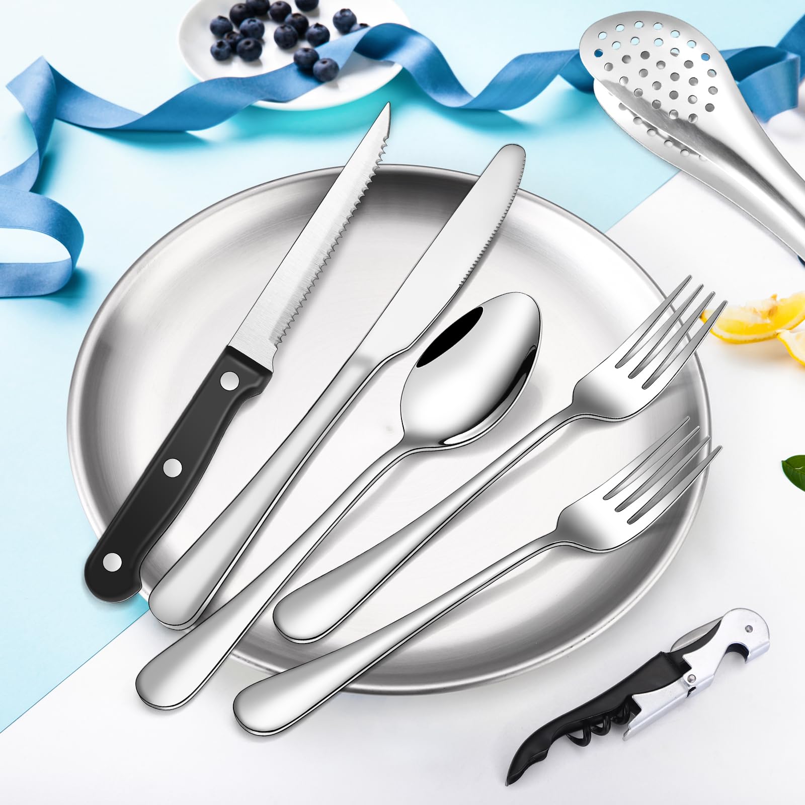 Stainless Steel Camping Silverware Kit with Cutlery Organizer