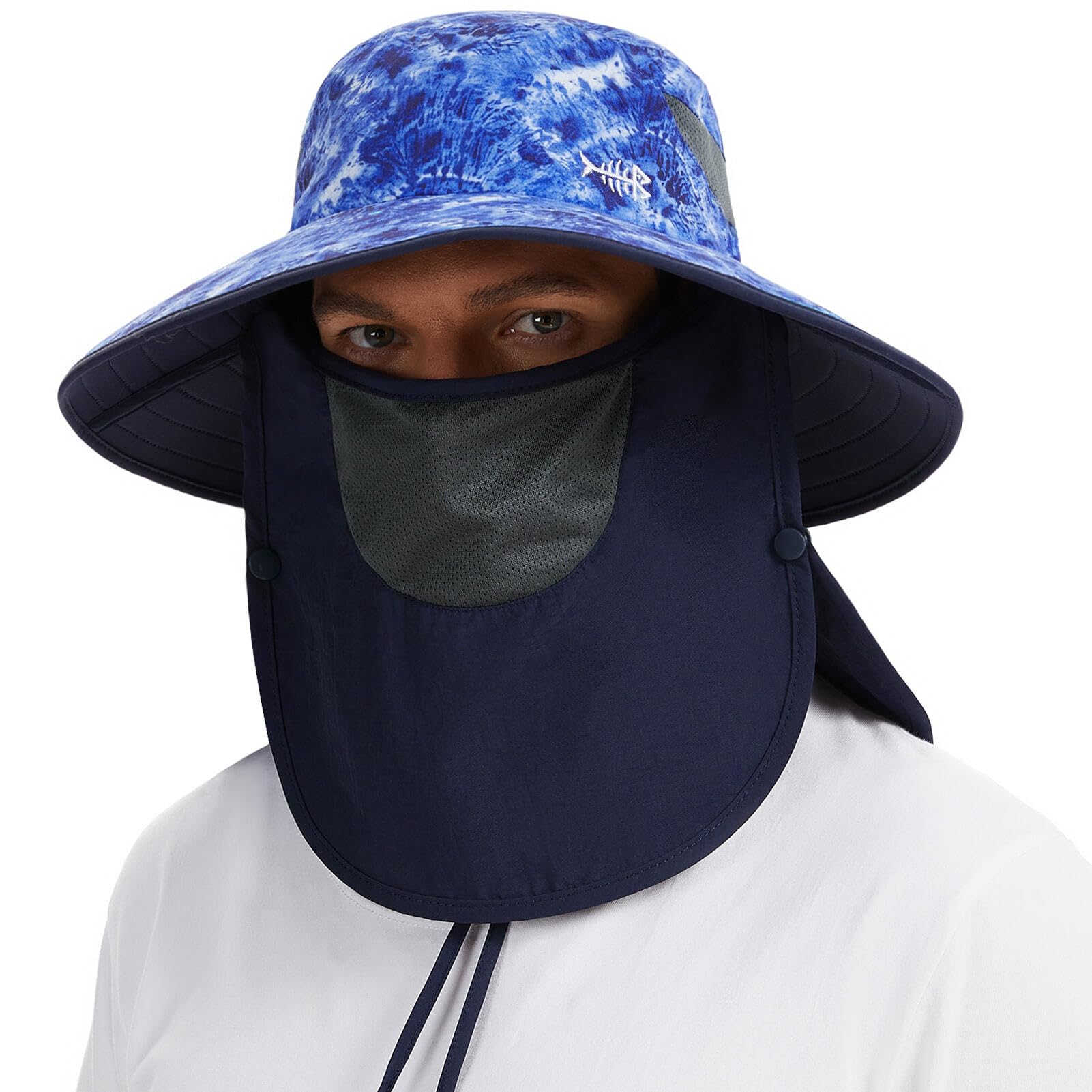 UPF 50 Breathable Sun Hat with Face Cover Neck Flap Wide Brim