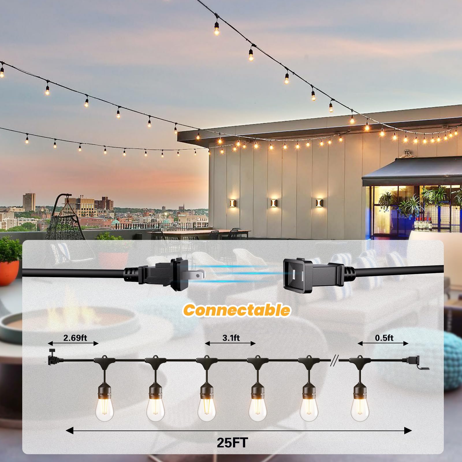 2W Commercial Outdoor String Lights for Patio Garden Lighting