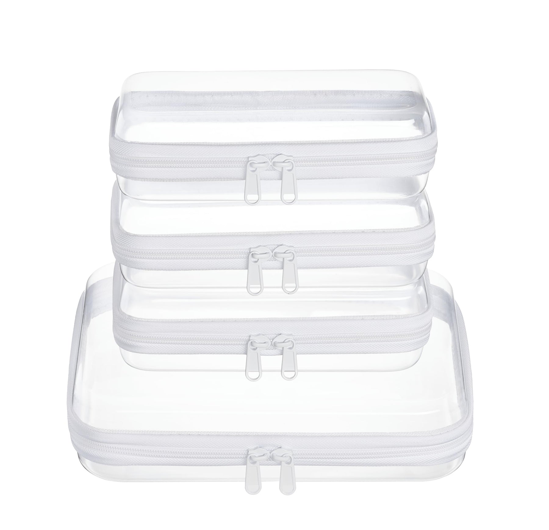 4 Piece Clear Hard Shell Zipper Pouches Travel Toiletry Organizer