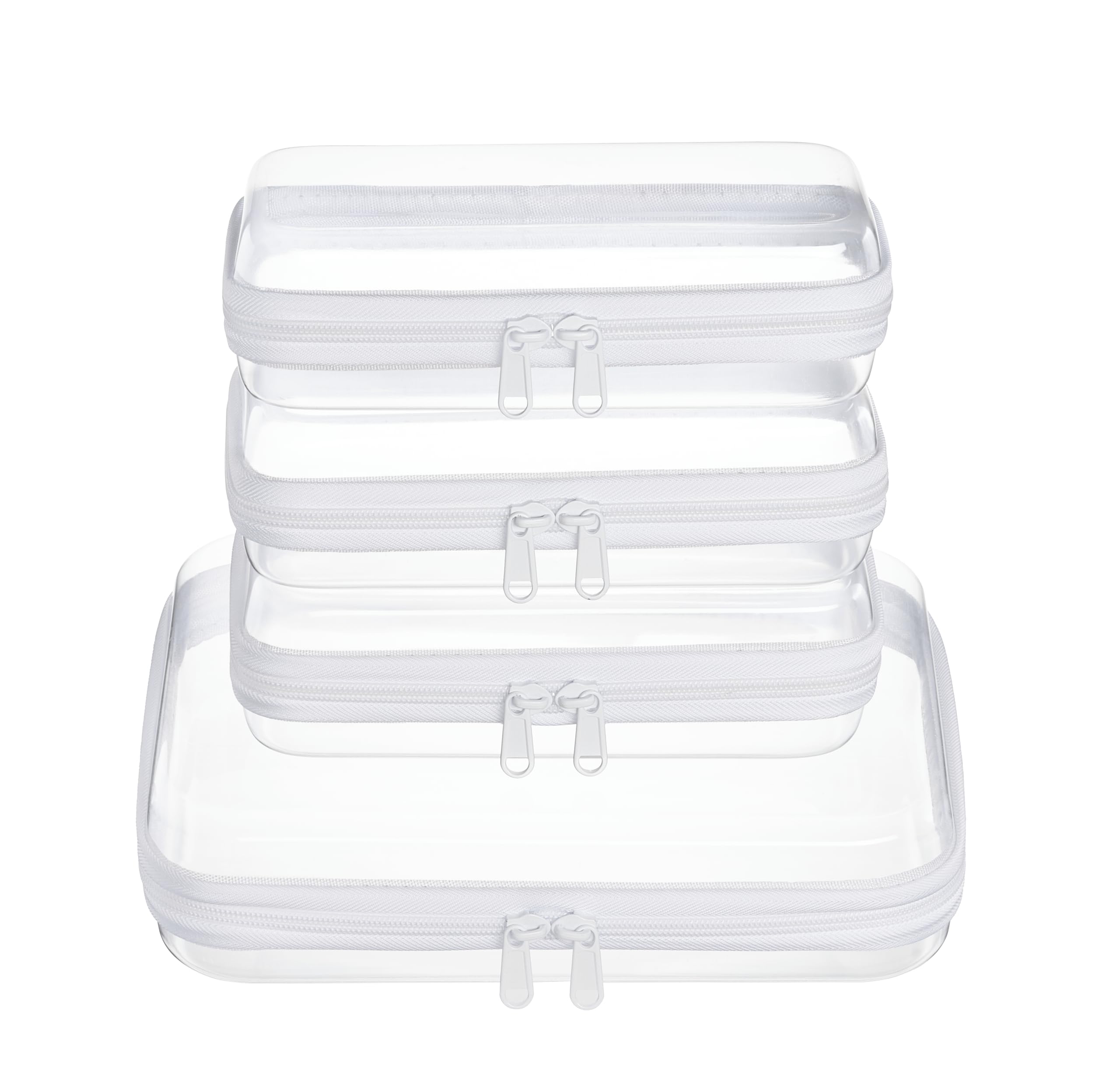 4 Piece Clear Hard Shell Zipper Pouches Travel Toiletry Organizer