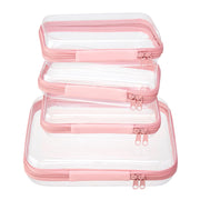 4 Piece Clear Hard Shell Zipper Pouches Travel Toiletry Organizer