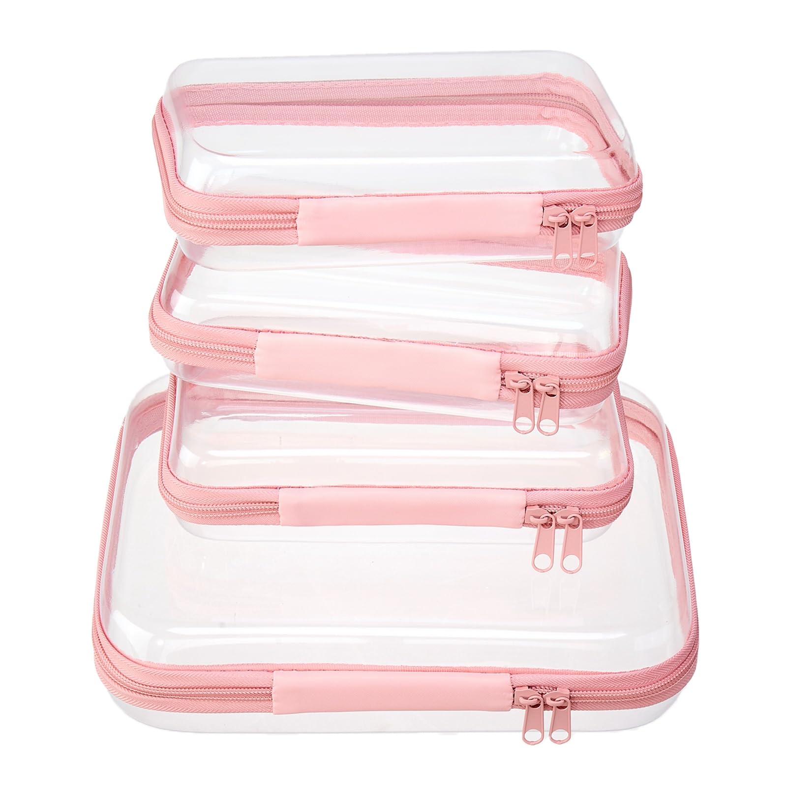 4 Piece Clear Hard Shell Zipper Pouches Travel Toiletry Organizer