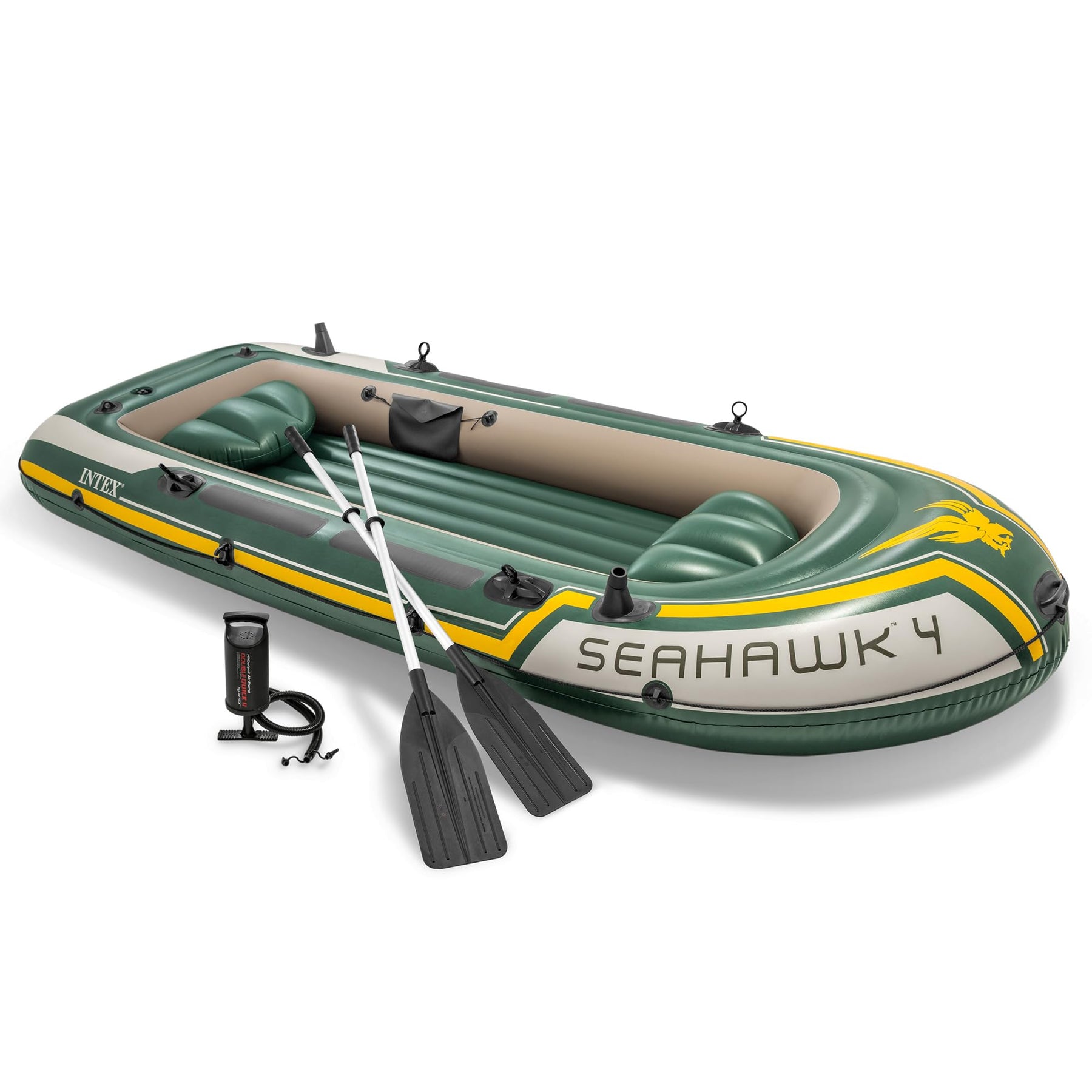 Inflatable Fishing Boat with Oars Pump Rod Holders and Gear Pouch