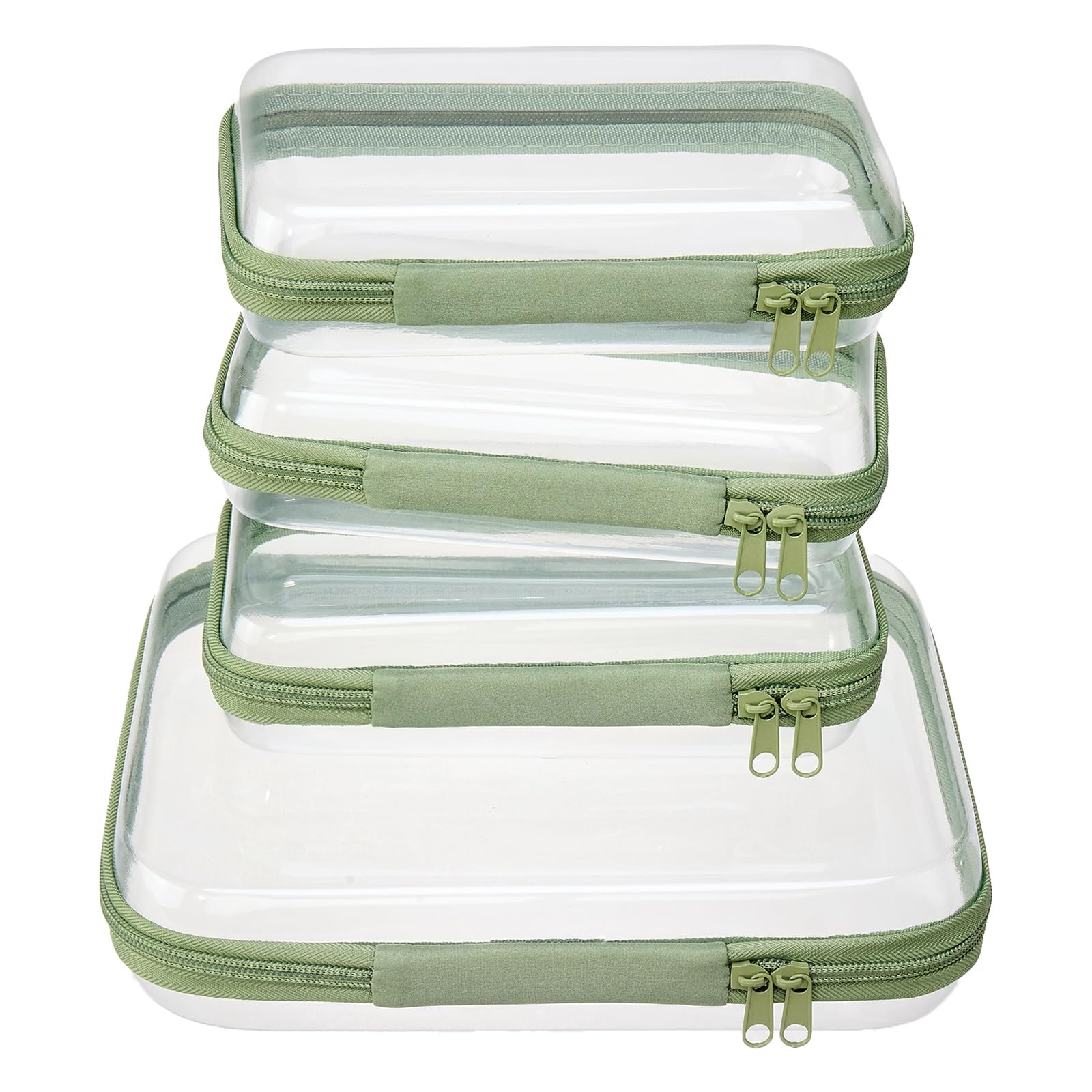 4 Piece Clear Hard Shell Zipper Pouches Travel Toiletry Organizer