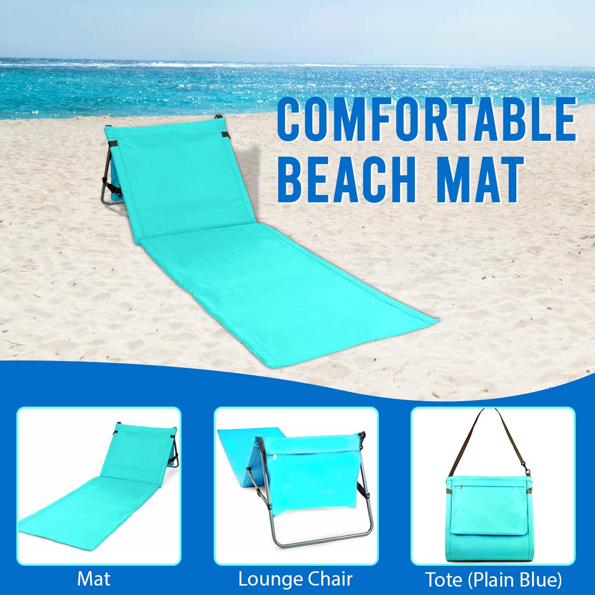 Extra Thick Portable Beach Mat Lounge Chair with Attached Zippered Tote
